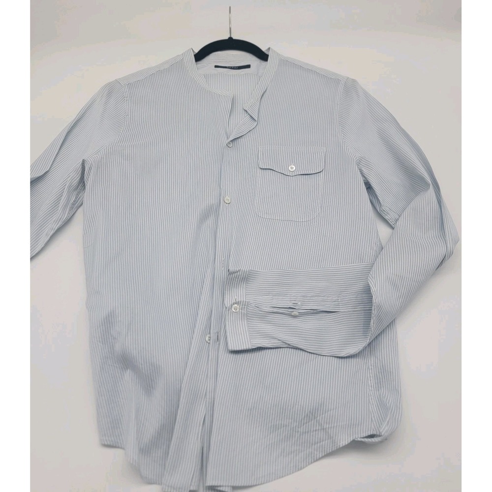 Gucci Mens Blue Striped Silk & Cotton Band Collar Dress Shirt Size 41 / 16 NICE!